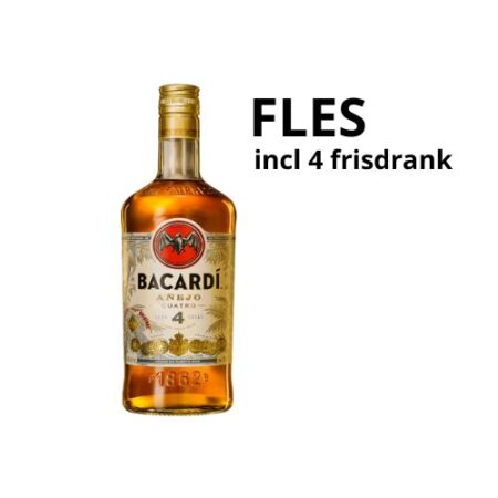 Bacardi Rum 4 years FLES incl 4 frisdranken